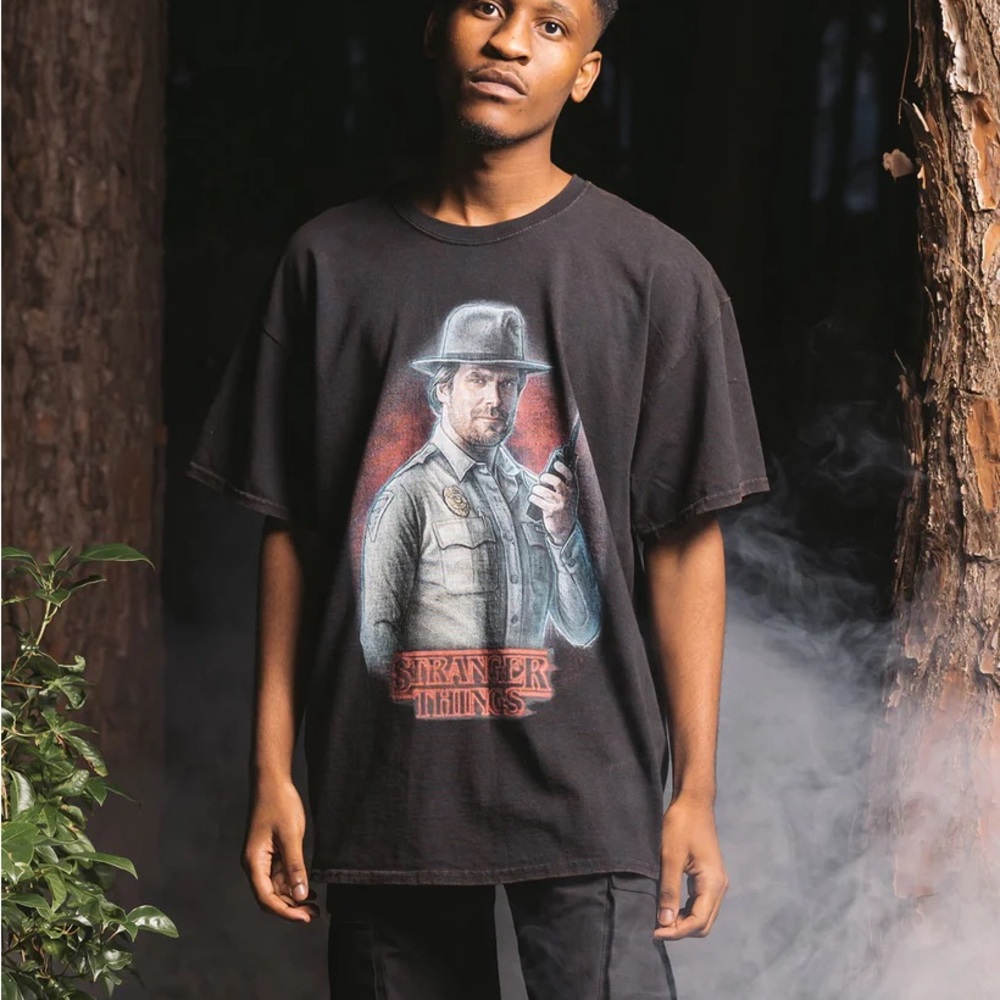 Goat Crew x Stranger Things Chief Hopper Vintage Black T-Shirt